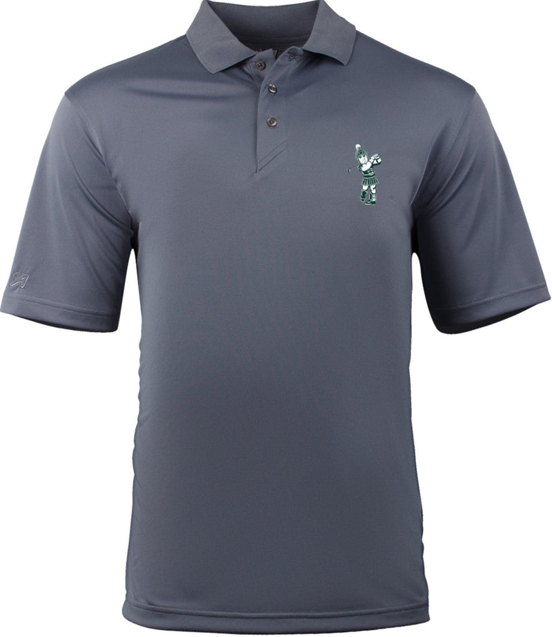 A gray polo with a golfing Sparty logo on the upper left chest.