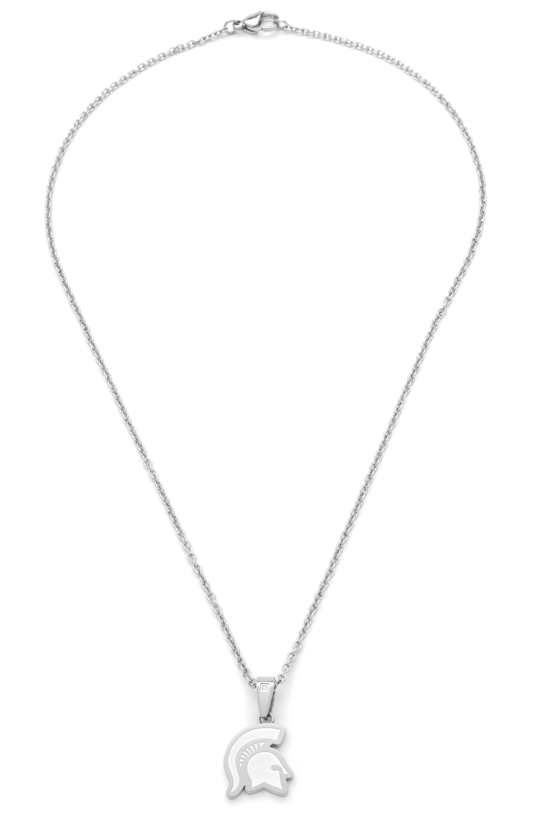 Silver necklace with a small Spartan Helmet pendant on a white background