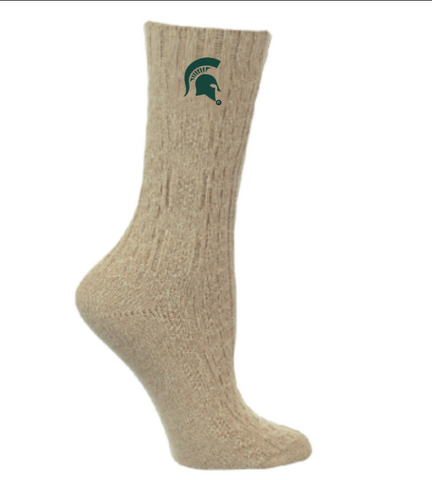 TCK Tan MSU Cable Knit socks-for her