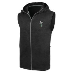 Black sleeveless zip-up hoodie with embroidered Golfing Sparty mascot on left chest