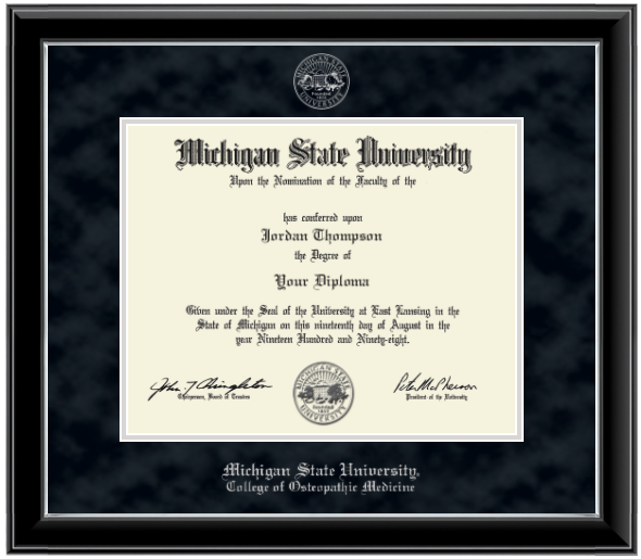 Church Hill Silver Embossed Diploma Frame in Onyx Silver (Ph.D./ Medical)